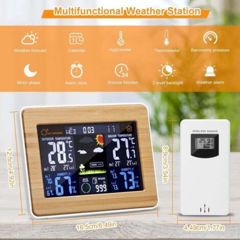 Station Météo Sans Fil Avec Capteur Extérieur - Thermomètre, Hygromètre, Baromètre, Réveil - Écran LCD Ivoire