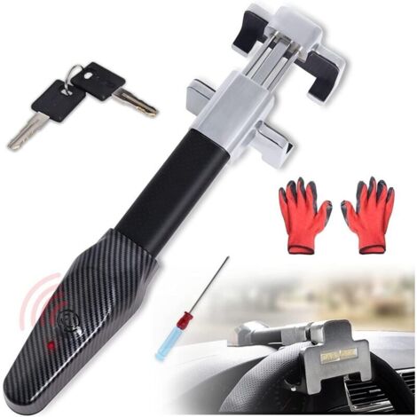 Antivol Voiture avec Alarme, Barre Antivol Voiture Volant 130dB, Bloque Volant Voiture pour Voiture SUV Camping Car avec Tournevis et Gants par (Batteries non Incluses)