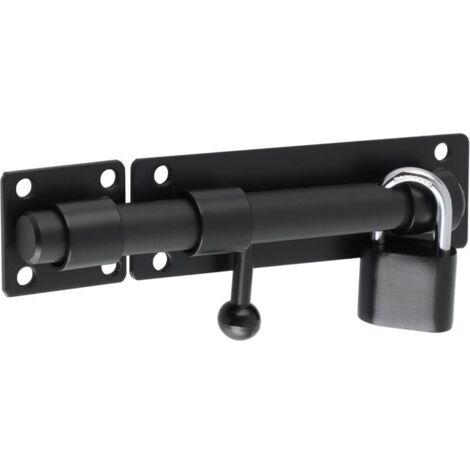 Loquet Porte Exterieur Verrou Porte Coulissante avec Cadenas et 4 Clés, Verrou Portail Robuste en Acier Inoxydable, 150MM Longueur, Noir Mat, EMST8060-B