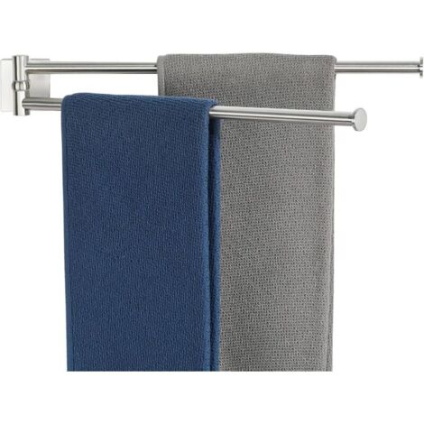 Porte Serviette avec 2 Barres Salle de Bain, Porte Serviette Mural 180° Rotatives en Acier Inoxydable, Sèche-Serviettes Oganizer, 40CM Brossé, EGKN2502F-HD-400-LS (1/4)