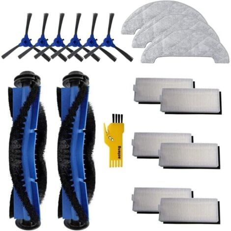 Kit d'accessoires de rechange pour aspirateur robot Ultenic D5s Pro D5s Pro+ D5s D5 17 packs 2 brosses principales et 6 filtres et 6 brosses latérales et 3 chiffons de vadrouille (1/4)
