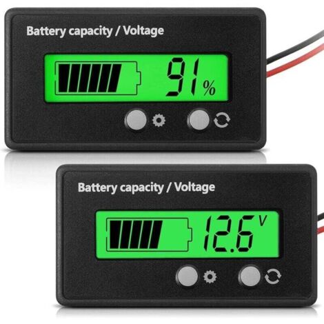 Compteur de Batterie DC 12V 24V 36V 48V 60V 72V 84V avec Alarme, Réglage Avant et Clé Commutation, Indicateur de Tension de Capacité de Batterie Plomb-Acide et Indicateur Batterie (Vert)
