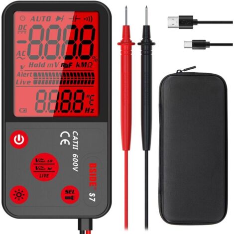 BSIDE Multimètre Numérique Automatique Rechargeable Grand Écran Voltmètre Intelligent Ultra Fin avec NCV Testeur de Tension CC CA Continuité Fréquence Résistance avec Étui (1/4)