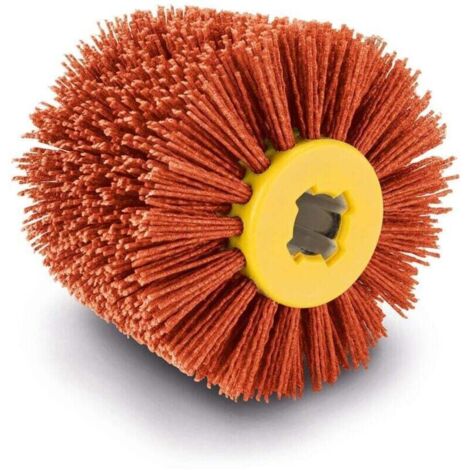 Brosse en nylon Scheppach pour machine de ragréage MRS1300. Brosse de rechange - Largeur 100 mm - Diamètre 120 mm - Pour surfaces en bois , pierre et métal - Idéale pour dégraisser , nettoyer et récur (1/3)