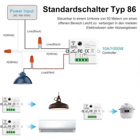 Interrupteur sans fil, interrupteur de sécurité de l'émetteur RF et contrôleur de récepteur - 2200W/10A Interrupteur d'éclairage intelligent, intérieur 30-50M, Emetteur Radio 433Mhz