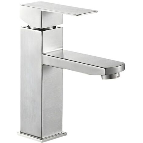 Robinet d'évier de salle de bain, Mitigeur Lavabo Carré Robinet eau chaude et froide Mitigeur salle de Bain Acier inoxydable(Avec tuyau d'entrée de 80 cm) (1/4)
