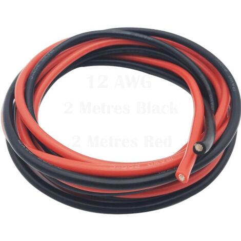 Fil de silicone de 12 AWG, fil flexible de silicone du fil de cuivre étamé résistant à hautes températures pour voiture RC, drone etc (2 mètres noir et 2 mètres rouge) (1/4)