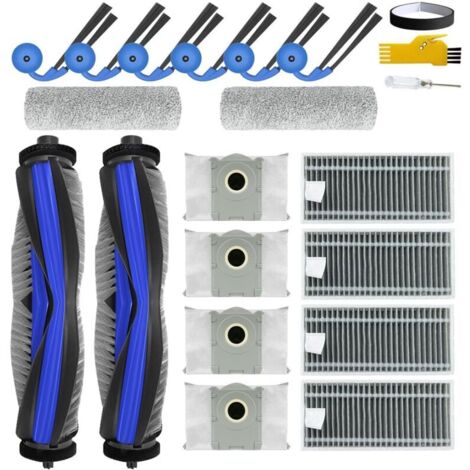 Accessoires pour ECOVACS DEEBOT X9 Pro Omni / X9 Pro Robot aspirateur 19 packs 2 brosses principales, 4 filtres, 6 brosses latérales, 2 serpillières à rouleau, 4 sacs, 1 bande de pare-chocs (1/4)