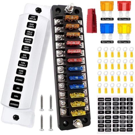 1 pièce Bloc de fusibles à lame marine à 12 voies avec bus négatif ATC/ATO Boîte à fusibles automobile étanche Panneau de support de circuit standard pour bateau yacht véhicule (1/4)