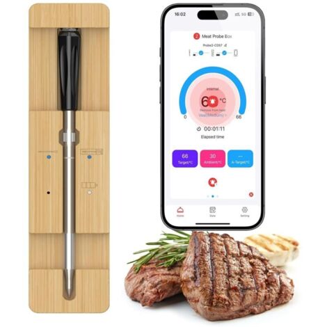 Sonde de cuisson sans fil Bluetooth, thermomètre à viande magnétique de précision, alarme pour smartphone, pour cuisine (1/4)