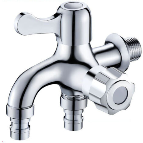 Robinet double sortie en cuivre pour lavabo de salle de bain, connecteur de tuyau d'eau double, séparateur de tuyau de machine à laver, adaptateur de robinet à double sortie pour lavabo de salle de ba (1/3)