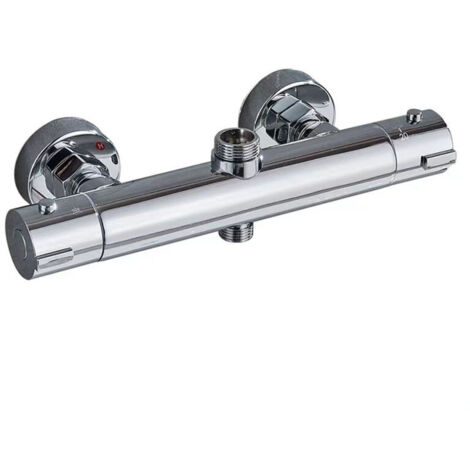 Mitigeur de Douche Thermostatique Anti-brûlure avec 2 Sorties Haut G3/4" BSP+Bas G1/2" BSP, Robinet de Douche en Cuivre, Montage Mural, Température Constante Intelligente, Argent (1/4)