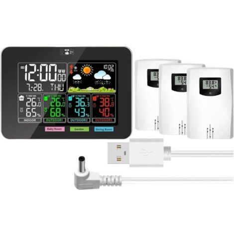 Thermomètre météo, stations météo intérieures et extérieures sans fil, température, humidité, écran couleur VA, prévisions météo, pression barométrique, réveils (1/4)