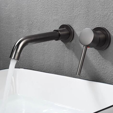 Mitigeur Lavabo Mural Rotatif à 360°Robinet Salle de Bain pour Baignoire et Lavabo Robinetterie Lavabo Encastré Mural Design Moderne, Gris (1/4)