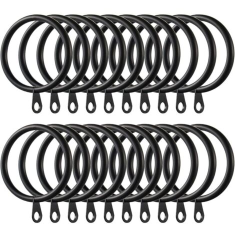Lot de 60 anneaux de rideaux en métal de 38 mm de diamètre intérieur pour tringles à rideaux (noir) (1/4)