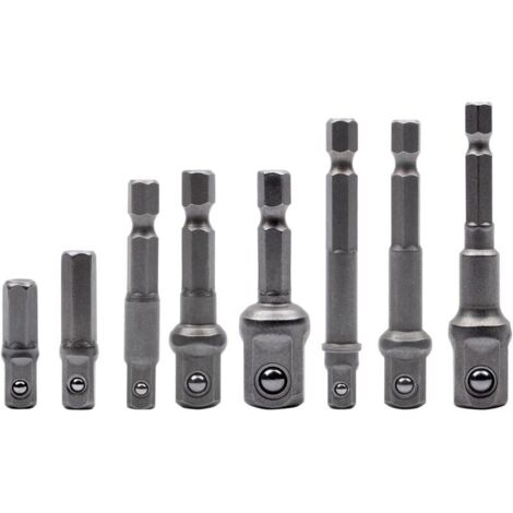 Lot de 8 adaptateurs de douille, adaptateur hexagonal 1/4" vers douille 1/4", 3/8", 1/2", pour perceuse et visseuse sans fil, douilles et porte-embouts (1/4)