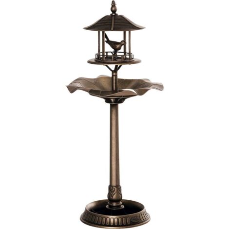 Bain d'oiseaux Abreuvoir pour Oiseaux jardinière 3 en 1 dim. Ø 50 x 113H cm polypropylène bronze antique (1/4)