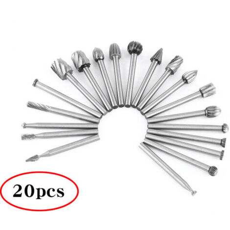 Outil rotatif - 20pcs Couteaux à bois à tête fraisée en acier à grande vitesse Fraise à bois avec tige de 2,35 mm / Accessoire Outil rotatif pour le travail du bois, la sculpture (1/4)