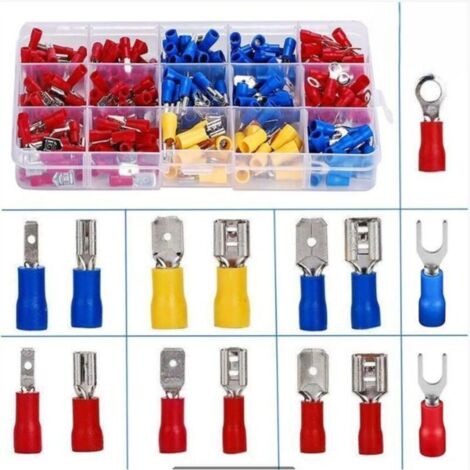 Coffret 280 cosses électricien,Cosses Electriques a Sertir, 280 PCS Cosse Electrique Isolée, Connecteurs électrique a sertir, Cosses et kits, Assortiment Connecteurs Ronde Cosses Plates Cosses Femelle (1/4)