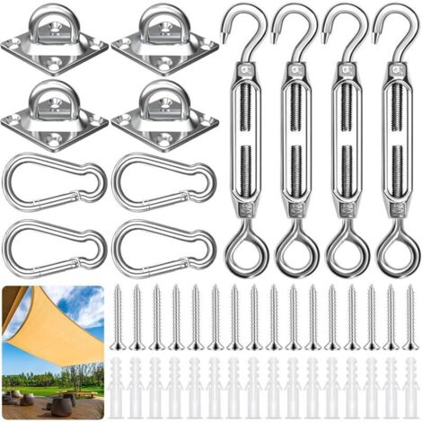 Kit de fixation robuste pour voile d'ombrage triangulaire et carrée - 44 pièces, En acier inoxydable 304, Rectangulaire M6 (1/4)