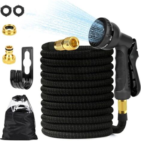 Tuyau d'Arrosage Extensible 30m/100Ft avec 8 Modèles de Pulvérisation Convient aux Robinets de 1/2" et 3/4" Raccords en Métal Durables pour Jardin, Arrosage, Nettoyage (1/4)
