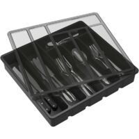Range Couverts pour Tiroir avec Couvercle, Boîte de Rangement Couverts de Cuisine, Organisateur de Couverts en Plastique, Boîte de Rangement Couverts pour Tiroir de Cuisine et Comptoir, 6 Compartiment