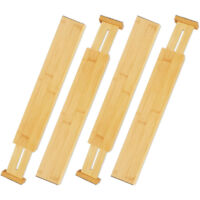 Lot de 4 Separateur Tiroirs Separateur Tiroir Cuisine Organisateur Tiroir Cuisine Réglable Séparateurs de Tiroir en Bambou Organisateur de Tiroir À Ressort pour Cuisine Chambre Commode 566cm