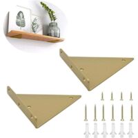 2pcs Triangle Steel Shelf Support Heavy Duty Triangle Hidden Shelf Bracket,Wall Mounted Floating Table Support for Shelf Brace Wall Hanging Bracket ((8x10cm/3,1x3,9 pouces,Gold)