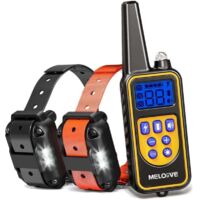 Le collier de dressage Meloive pour deux chiens est rechargeable et étanche IP67 jusqu'à 800 m de distance avec 99 modes vibration, choc, son.