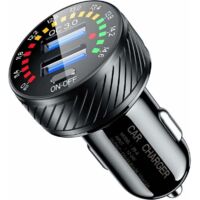 1pc Car charger, 36W fast car charger adapter, dual USB car charger for fast charging with colorful voltmeter and on/off button
