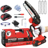 Mini tronçonneuse électrique, tronçonneuse électrique de 6 pouces avec 2 batteries, 1 tronçonneuse + 1 guide, mini tronçonneuse électrique sans fil 800 W