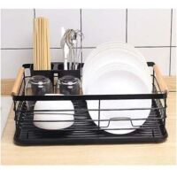 Dish Drainer With Drip Tray And Cutlery Collector Black 42x 30 X 15 Cm