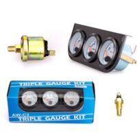 Kit de jauge triple universel pour voiture Température de l'eau + Volts + Indicateur de pression d'huile 52mm Instrument