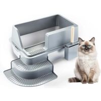 Bac Litiere pour Chat, Bac à Litière en Acier Inoxydable, Grand pour Les Chats et Les Lapins Bac Litiere Chat, Fermeture Latérale à Haute paroi, Antiadhésive, étanche, Facile à Nettoyer