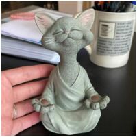 Statue de méditation Statue de chat Zen Yoga Décoration Figure Résine Méditation Yoga Décoration Feng Shui Ornement Sculpture Collection Artisanat Pelouse Jardin Décoration (Petit Gris)-RAPANDA