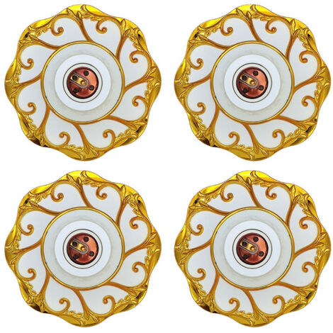 CILIA 4 Pezzi Portalampada E27 Vintage da Soffitto - Base Decorativa a Fiore (Rosone) - Supporto Lampada E26/E27 in Plastica Stile Retrò - Per Salotto, Camera, Corridoio - [Colore: Oro/Argento/Bianco]