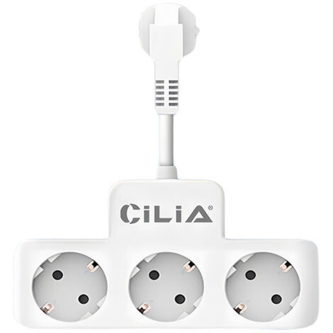 CILIA Mini Multipresa Ciabatta a 3 Prese Schuko con Cavo Corto 5cm, Prolunga Elettrica Flessibile per Adattatori Ingombranti, 16A 230V, Sicurezza Bambini, Ideale per Ufficio e TV, Bianco