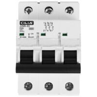 CILIA Interruttore Magnetotermico 3P (Tripolare), 400V Trifase, Curva C, 6kA, 3 Moduli, Attacco Guida DIN, Ideale per Industriale/Terziario C25