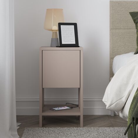 Table de chevet moderne avec rangement – Meuble à porte coulissante – Gris moka – Dimensions 30 x 30 x 55 cm – Decortie (1/5)