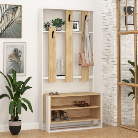 Decortie Arbre d'entrée moderne Chester fixé au mur 180(H) cm Blanc, Chêne