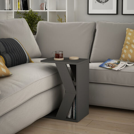 Decortie Naze Table d'appoint moderne en forme de C Table de canapé polyvalente Gris anthracite Hauteur 57cm
