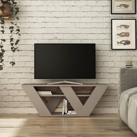 Decortie Pipralla Meuble TV moderne avec étagères pour téléviseurs jusqu'à 43' Gris moka 110cm (1/4)