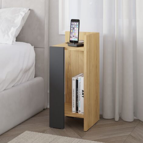 Decortie Elos Table de chevet étroite moderne Module droit 25x25x60 cm Chêne Anthracite Gris
