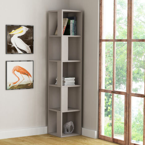 Decortie Bibliothèque d'angle moderne Piano Étagère haute de présentation gris moka 158,9 cm