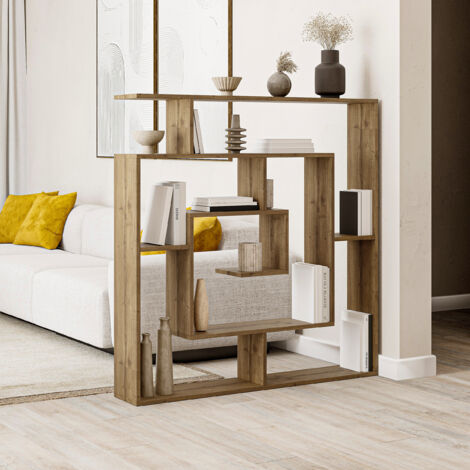 Decortie Labirent Bibliothèque moderne Présentoir Séparateur de pièces Effet chêne foncé Medium 129(H)cm