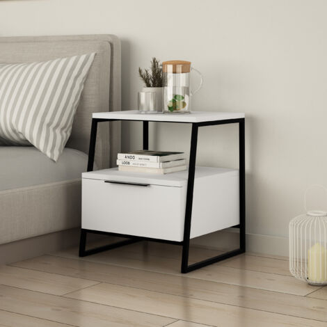 Decortie Pal Table de chevet moderne avec tiroir blanc 45cm de largeur Mobilier de chambre à coucher (1/5)