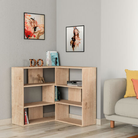Decortie Molly Bibliothèque d'angle moderne 3 étages Séparateur de pièce Meuble de rangement autoportant Finition mélamine Chêne 89cm