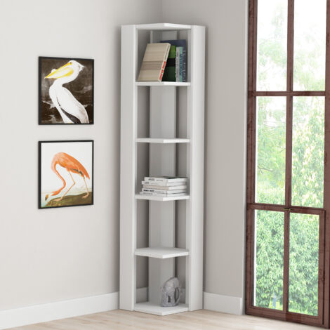 Decortie Bibliothèque d'angle haute Nati Étagère moderne gain de place blanc 161 cm