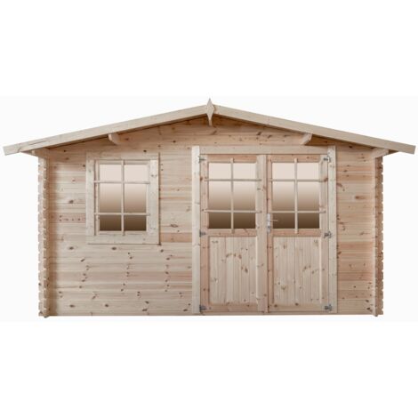 Abri de jardin en bois brut, 388x298, ep 28mm, surface utile 9.9m² INT021 (1/5)