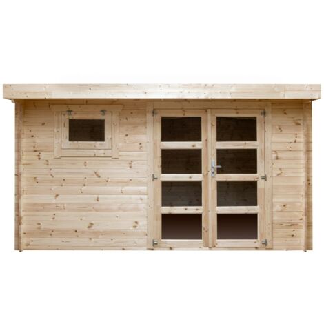 Abri de jardin en bois brut, 388x298, ep 28mm, surface utile 9.9m² INT023 (1/4)